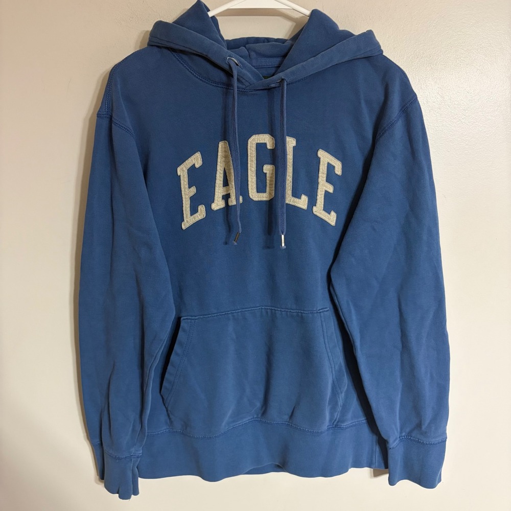 American Eagle Outfitters Mens Blue Eagle Applique Pullover Hoodie Size Small